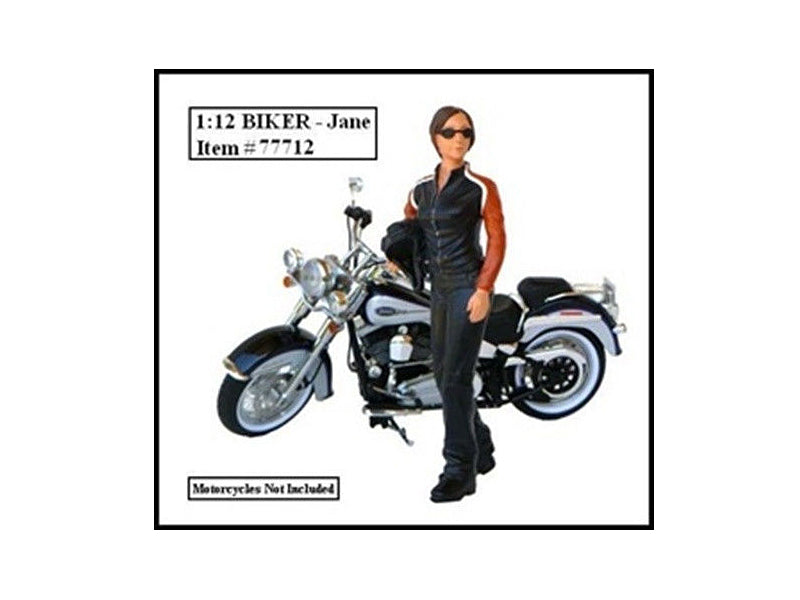 Biker Jane Figure For 1:12 Models by American Diorama <h2>Biker Diorama</h2> <p>High-quality diecast model car perfect collectors and enthusiasts. Features detailed interior exterior craftsmanship, re