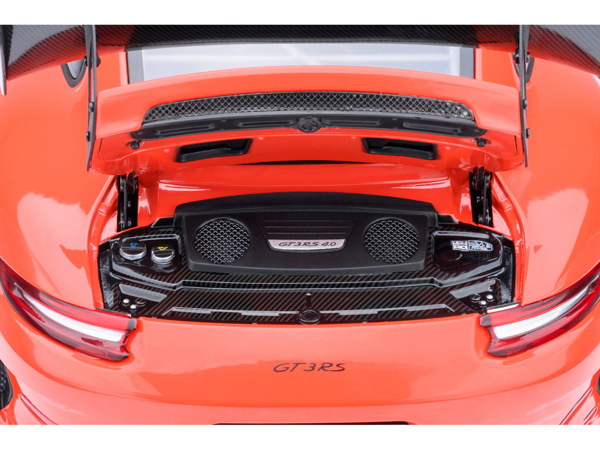 Porsche 911 (991.2) GT3 RS Weissach Lava Orange with Carbon Hood and Top 1/18 Model Car by Autoart