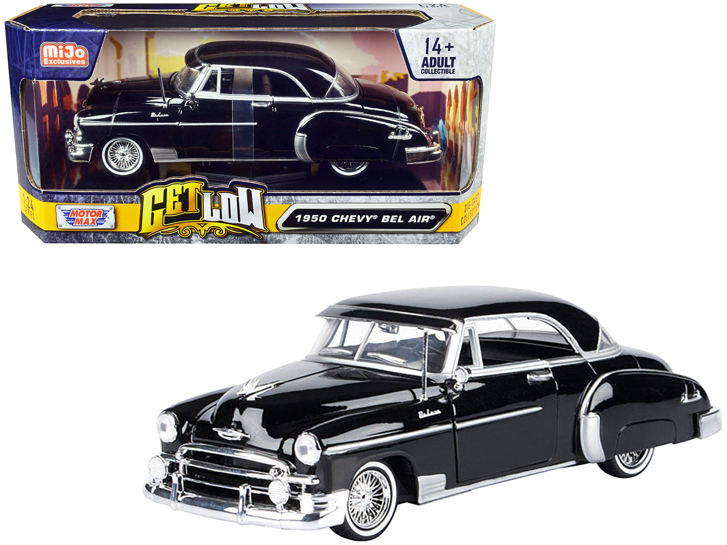 1950 Chevrolet Bel Air Lowrider Black "Get Low" Series 1/24 Diecast Model Car by Motormax <h2>1950 Motormax</h2> <p>High-quality perfect for collectors and enthusiasts. Features detailed interior exte