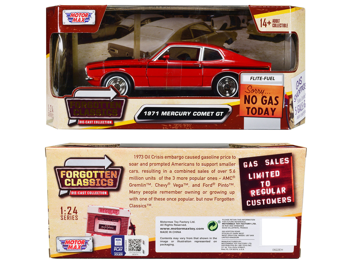 1971 Mercury Comet GT Red with Black Stripes "Forgotten Classics" Series 1/24 Diecast Model Car by Motormax <h2>1971 Motormax</h2> <p>High-quality perfect for collectors and enthusiasts. Features deta