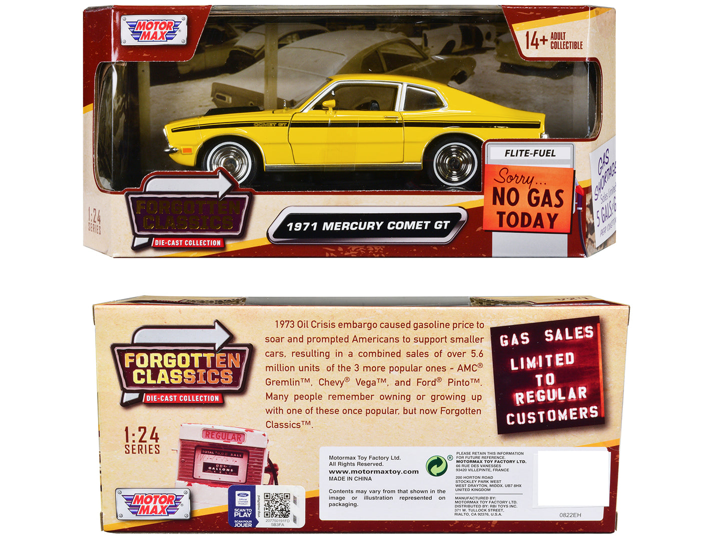 1971 Mercury Comet GT Yellow with Black Stripes "Forgotten Classics" Series 1/24 Diecast Model Car by Motormax <h2>1971 Motormax</h2> <p>High-quality perfect for collectors and enthusiasts. Features d