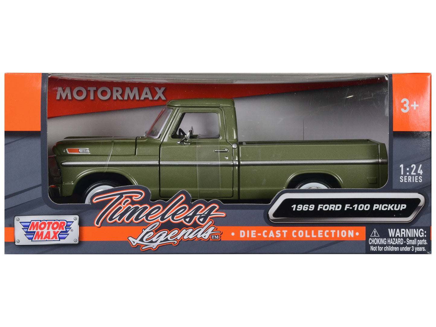 1969 Ford F-100 Pickup Truck Green 1/24 Diecast Model Car by Motormax