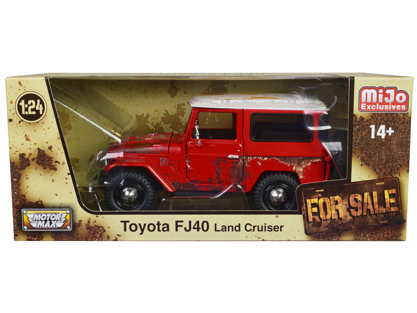 Toyota FJ40 Land Cruiser Red with White Top (Rusted Version) "For Sale" Series 1/24 Diecast Model Car by Motormax <h2>Toyota Motormax</h2> <p>High-quality perfect for collectors and enthusiasts. Featu