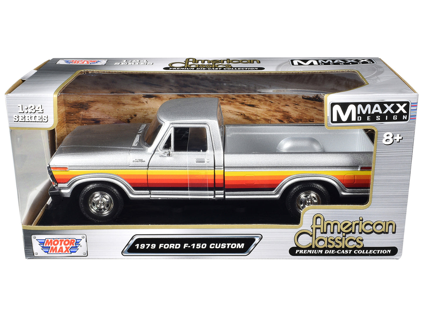 1979 Ford F-150 Custom Pickup Truck Silver Metallic with Side Stripes "American Classics" Series 1/24 Diecast Model Car by Motormax <h2>1979 Motormax</h2> <p>High-quality perfect for collectors and en