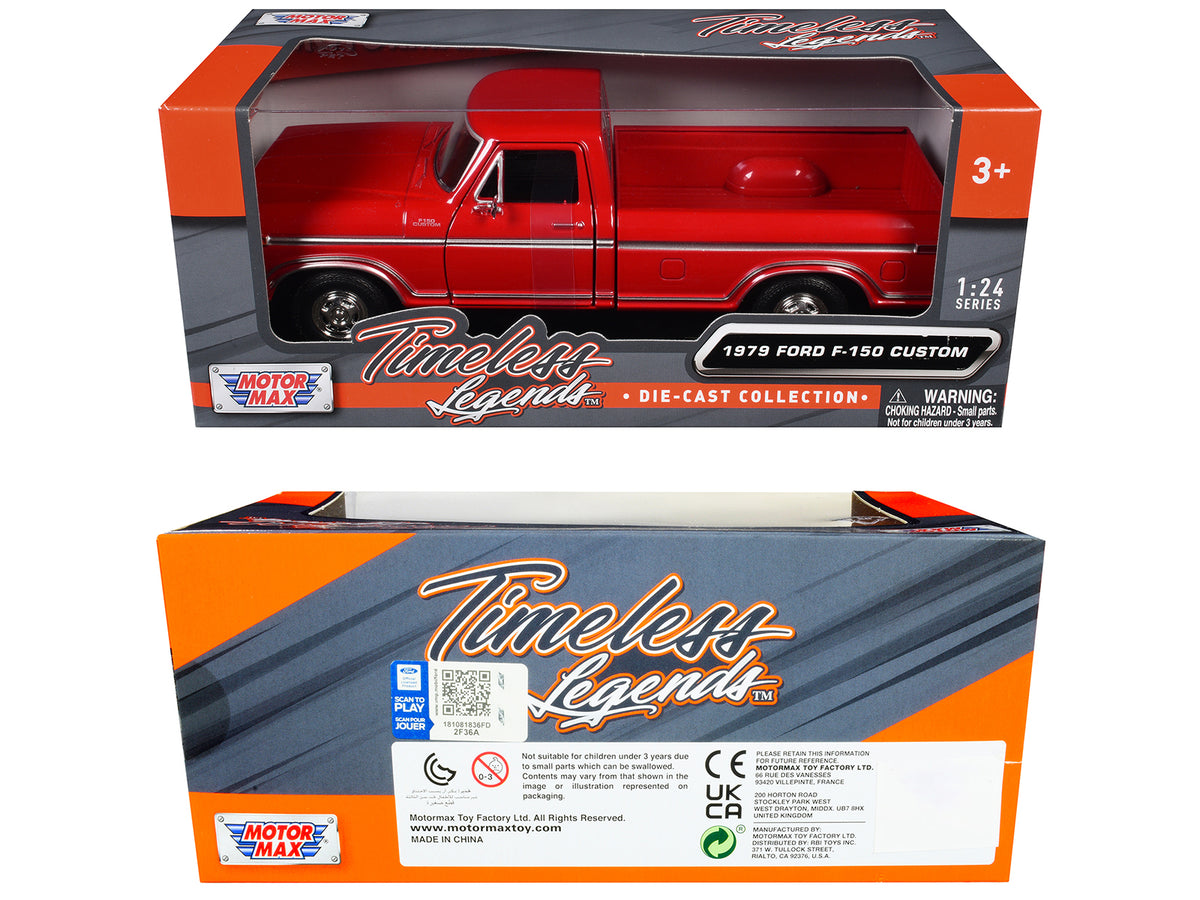 1979 Ford F-150 Custom Pickup Truck Red 1/24 Diecast Model - Motormax