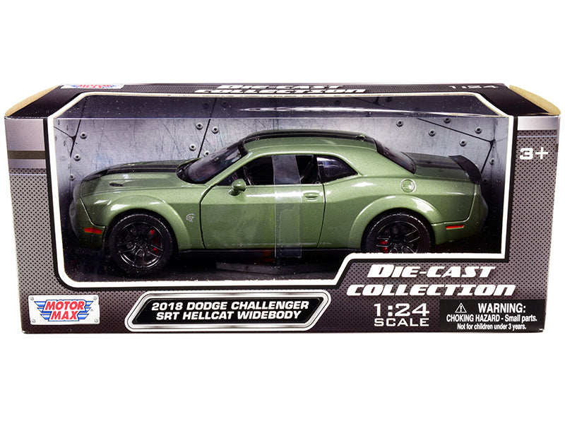 2018 Dodge Challenger SRT Hellcat Widebody Green Metallic with Black Stripes 1/24 Diecast Model Car by Motormax <h2>2018 Motormax</h2> <p>High-quality perfect for collectors and enthusiasts. Features