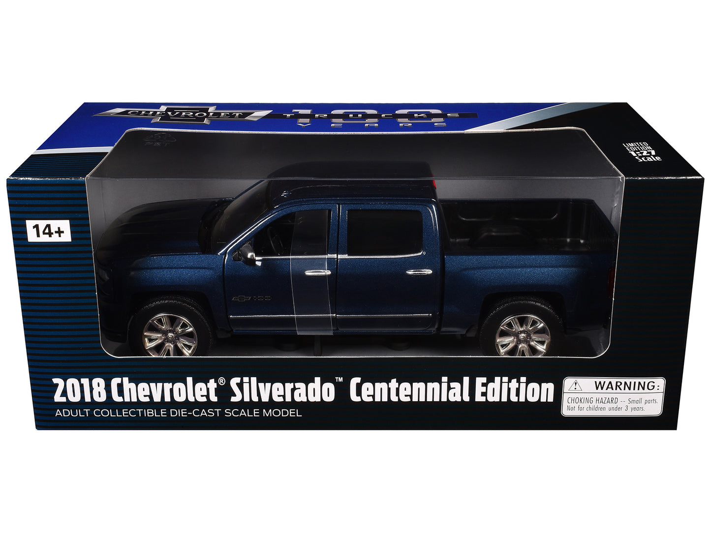 2018 Chevrolet Silverado LTZ Pickup Truck Centennial Edition Blue Metallic "100 Years Anniversary" 1/27 Diecast Model Car by Motormax