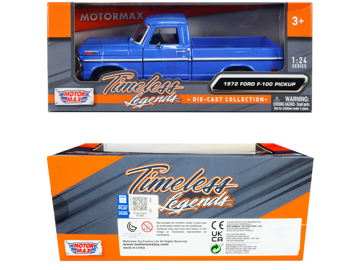 1972 Ford F-100 Pickup Truck Blue "Timeless Legends" 1/24 Diecast Model Car