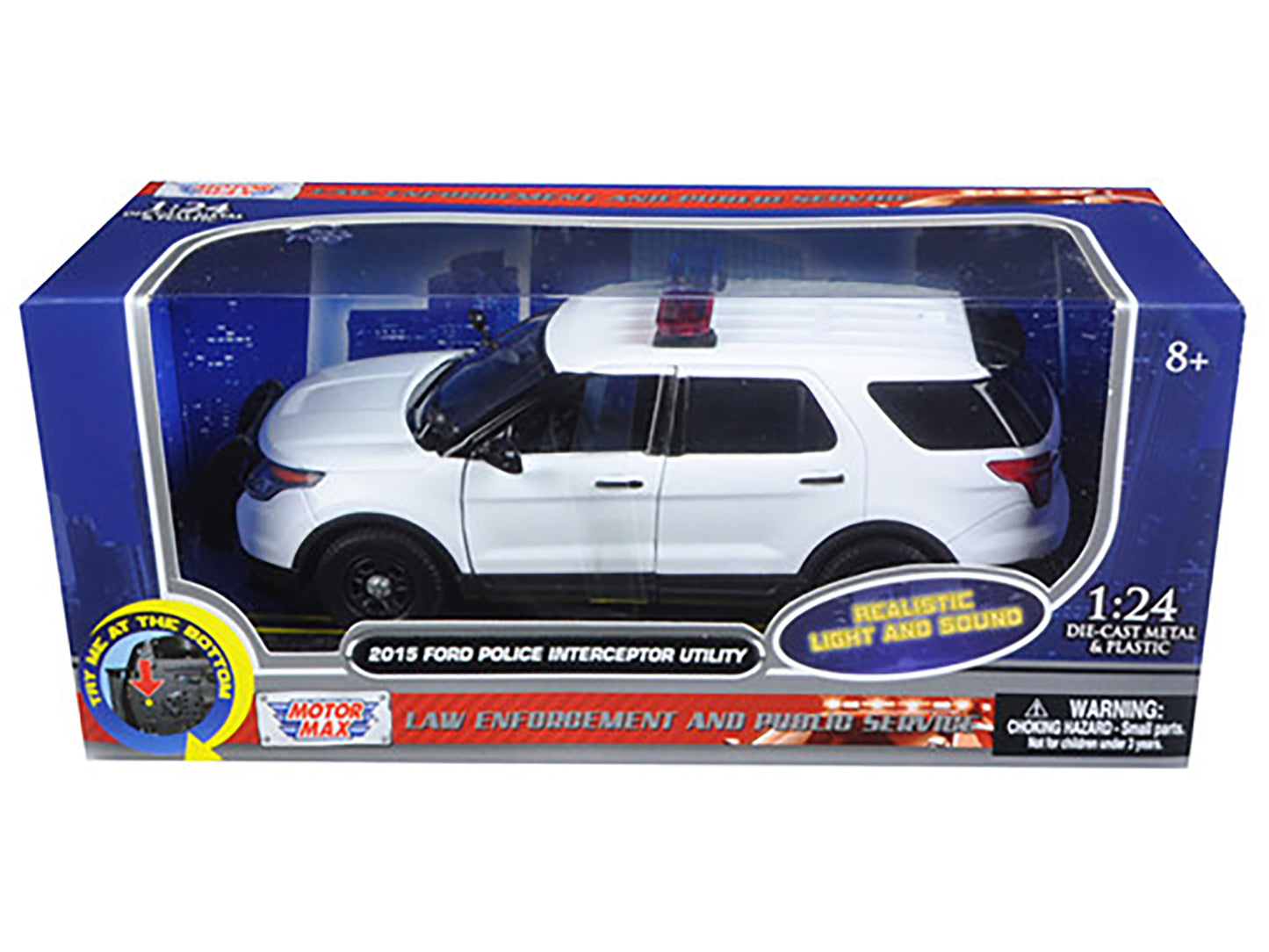 2015 Ford Police Interceptor Utility White with Flashing Light Bar and Front Rear Lights 2 Sounds 1/24 Diecast Model Car by Motormax <h2>2015 Motormax</h2> <p>High-quality perfect for collectors enthu
