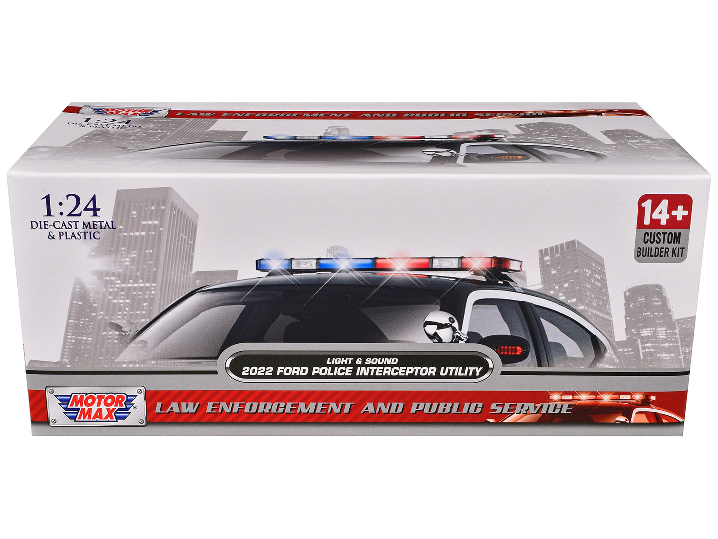 2022 Ford Police Interceptor Utility Black and White "Builder's Kit" with Flashing Light Bar Front Rear Lights Sounds 1/24 Diecast Model Car by Motormax <h2>2022 Motormax</h2> <p>High-quality perfect