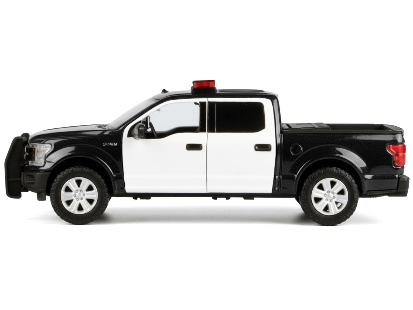 2019 Ford F-150 Lariat Crew Cab Pickup Truck Black and White with Flashing Light Bar Front Rear Lights Sounds 1/27 Diecast Model Car by Motormax <h2>2019 Motormax</h2> <p>High-quality perfect for coll