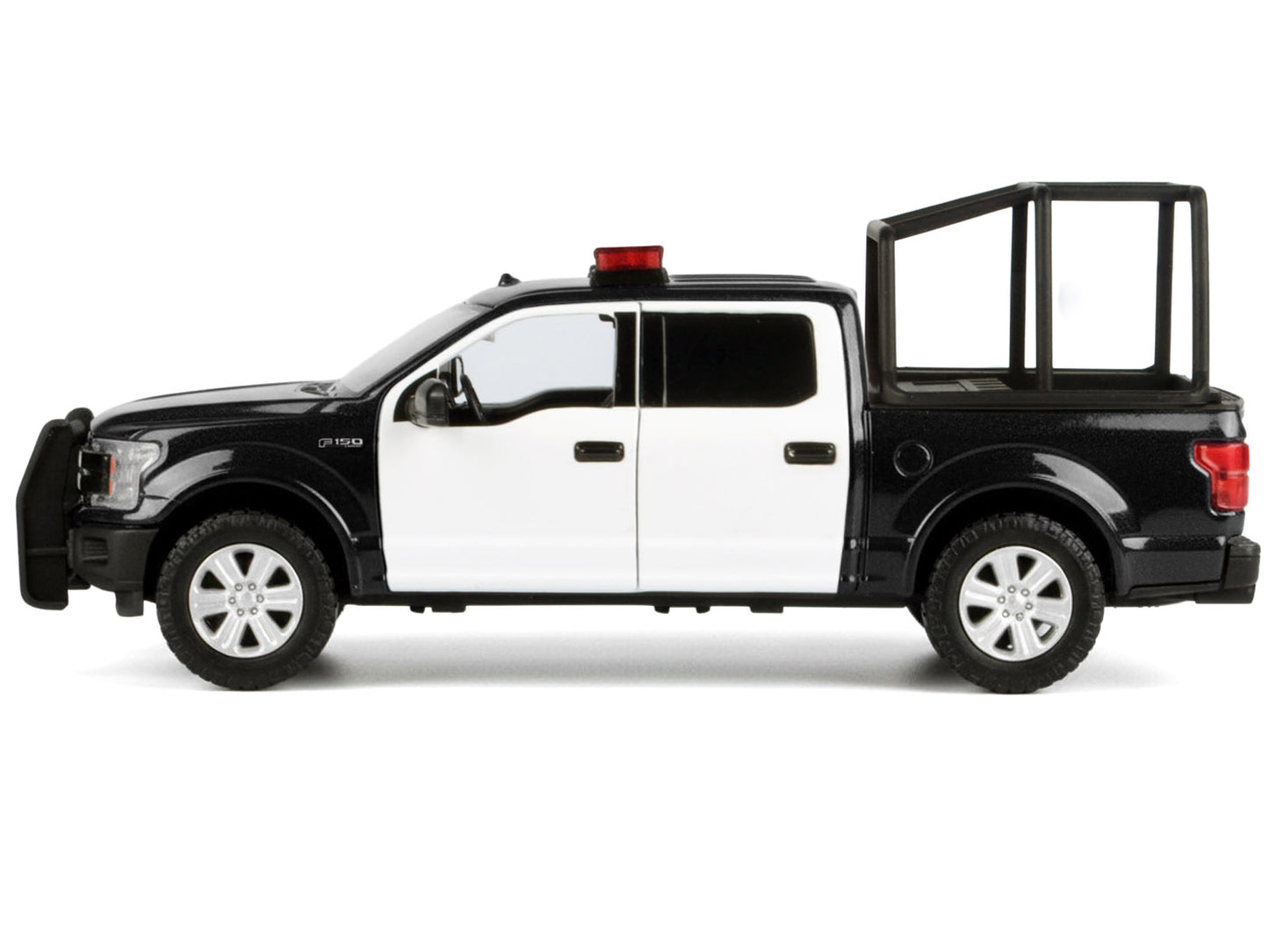 2019 Ford F-150 Lariat Crew Cab Pickup Truck with Bed Cage Black and White Flashing Light Bar Front Rear Lights Sounds 1/27 Diecast Model Car by Motormax <h2>2019 Motormax</h2> <p>High-quality perfect