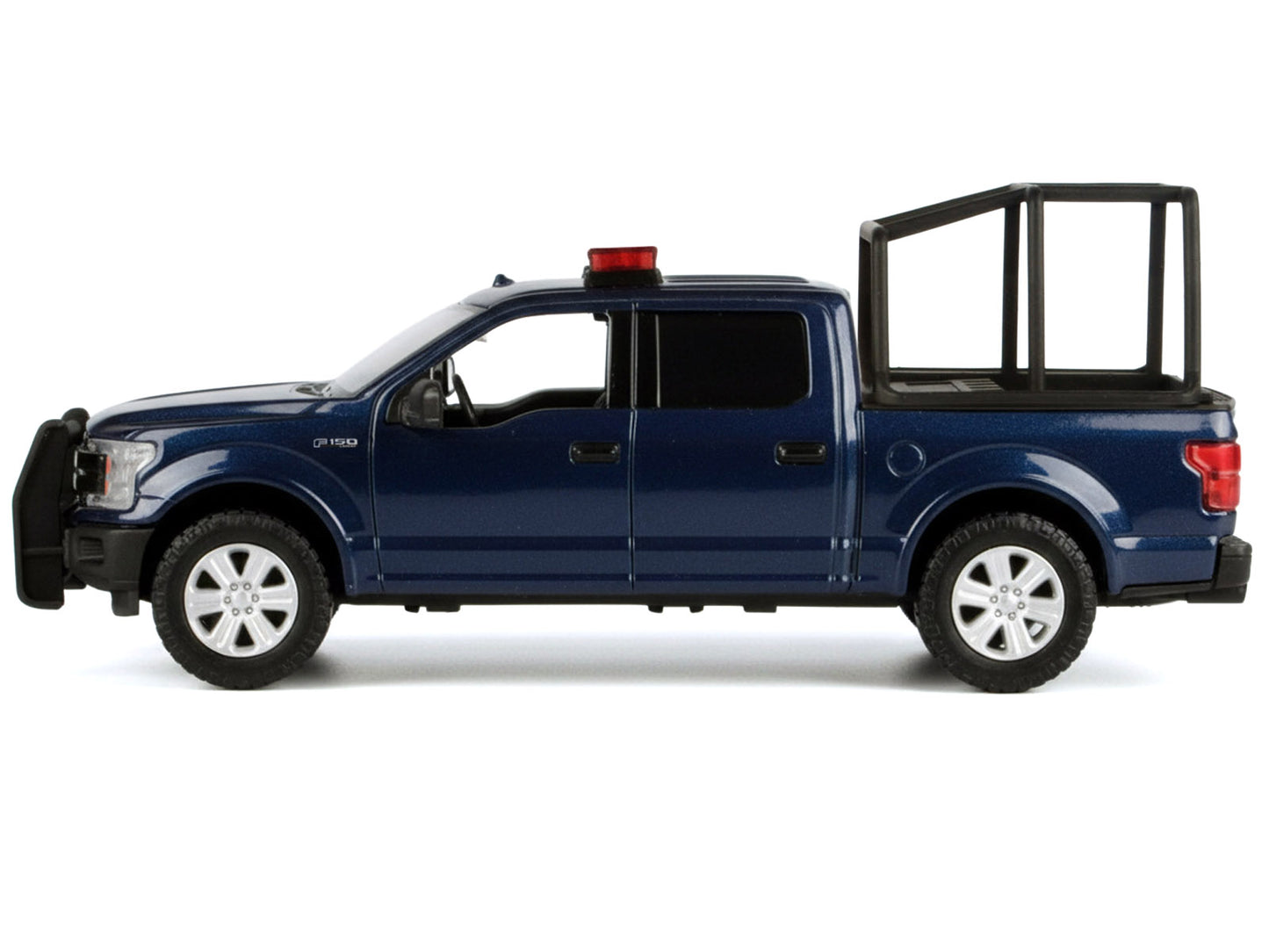 2019 RAM 1500 Laramie Crew Cab Pickup Truck with Bed Cage Dark Blue with Flashing Light Bar and Front and Rear Lights and Sounds 1/27 T&y Diecast Model Car by Motormax