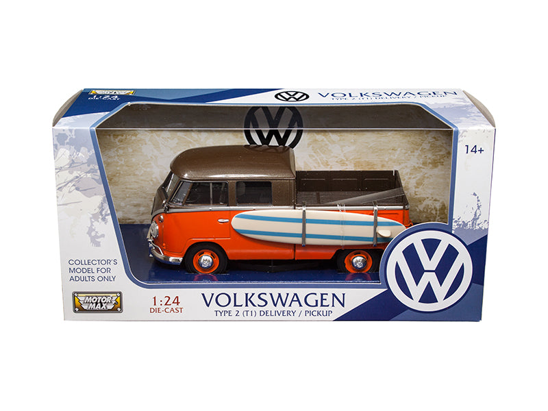 Volkswagen Type 2 (T1) Pickup Surfboard Brown 1/24 Diecast Model - Motormax
