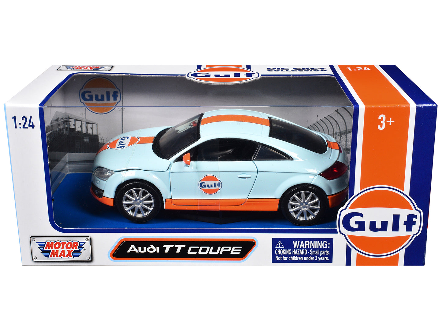 Audi TT Coupe "Gulf Oil" Light Blue with Orange Stripes "Gulf Die-Cast Collection" 1/24 T&y Diecast Model Car by Motormax