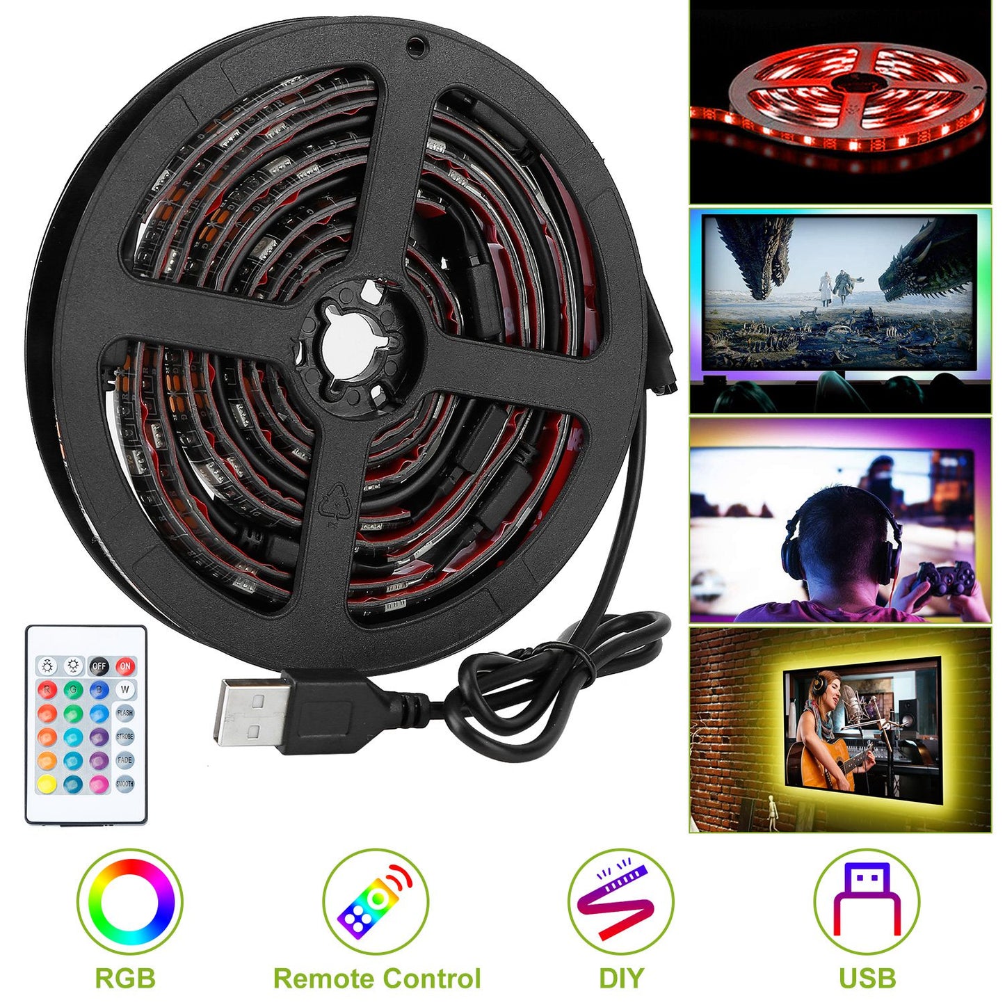Tv Led Backlight Strip 6.56Ft Waterproof Rgb Light Usb Monitor Lighting Kit W/