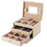 Jewelry Case Organizer 3-Layer Lockable Travel Box Pu Leather Storage Display W