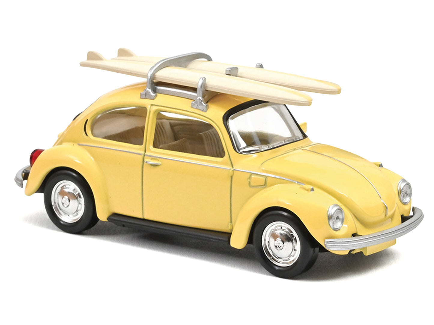 1973 Volkswagen Beetle 1303 Pastel Yellow with Roof Rack and 2 Surfboards 1/43 Diecast Model Car by Norev