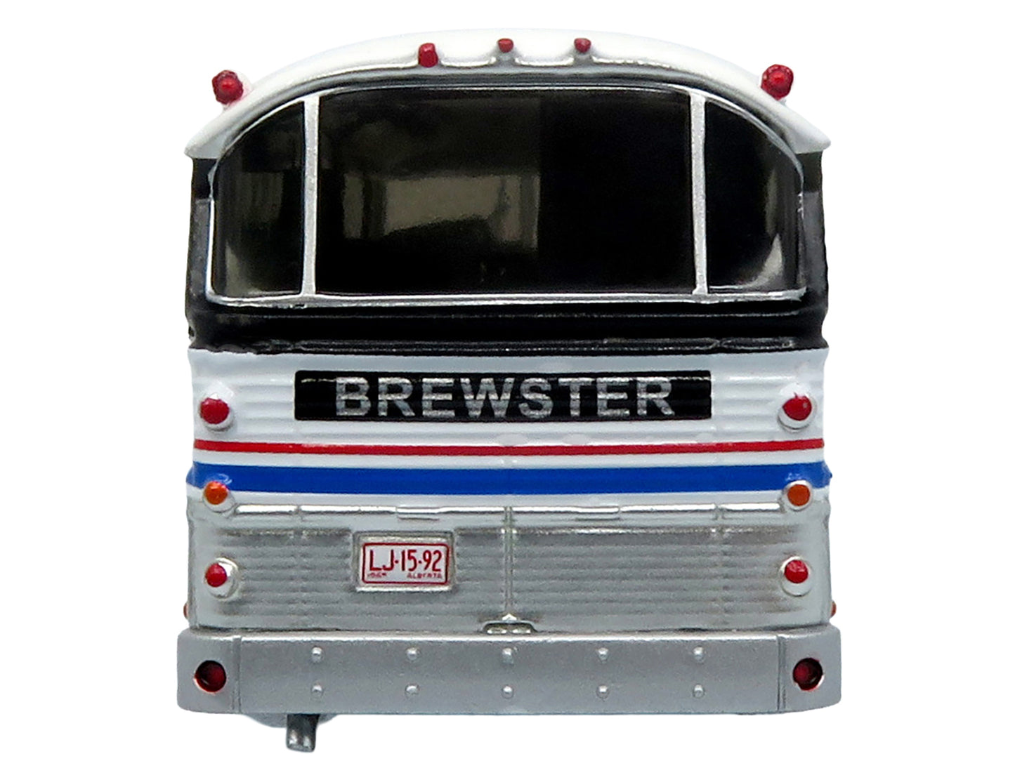 1964 MCI MC-5A Coach Bus Brewster Gray Line Silver Blue Red Stripes 1/87 Diecast