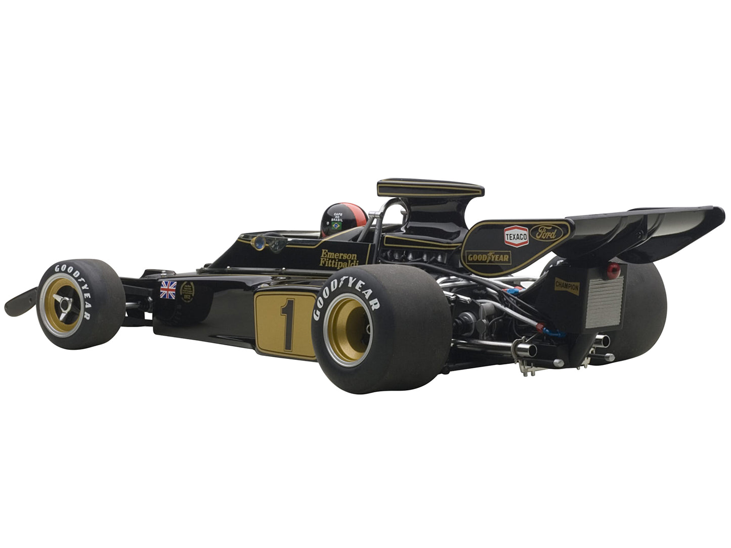 Lotus 72E 1973 Emerson Fittipaldi #1 with Driver Figure in Cockpit 1/18 Model Car by Autoart <h2>Lotus Autoart</h2> <p>High-quality diecast perfect for collectors and enthusiasts. Features detailed in