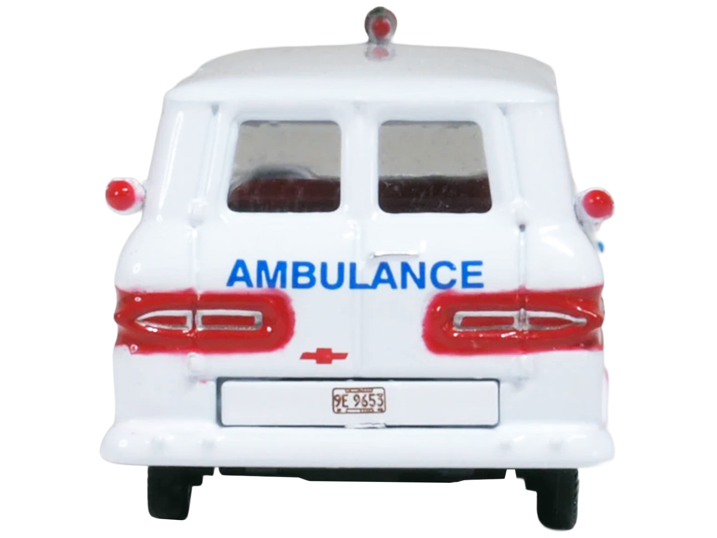 1962 Chevrolet Corvair Greenbrier AmbleWagon Ambulance White with Red Stripes 1/87 (HO) Scale Diecast Model Car by Oxford Diecast