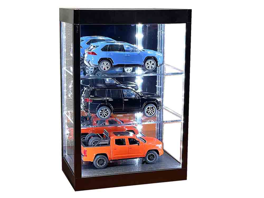 Showcase 3 Tier Display Case Mirror Back Panel LED Lights 1/64-1/18 Scale Models