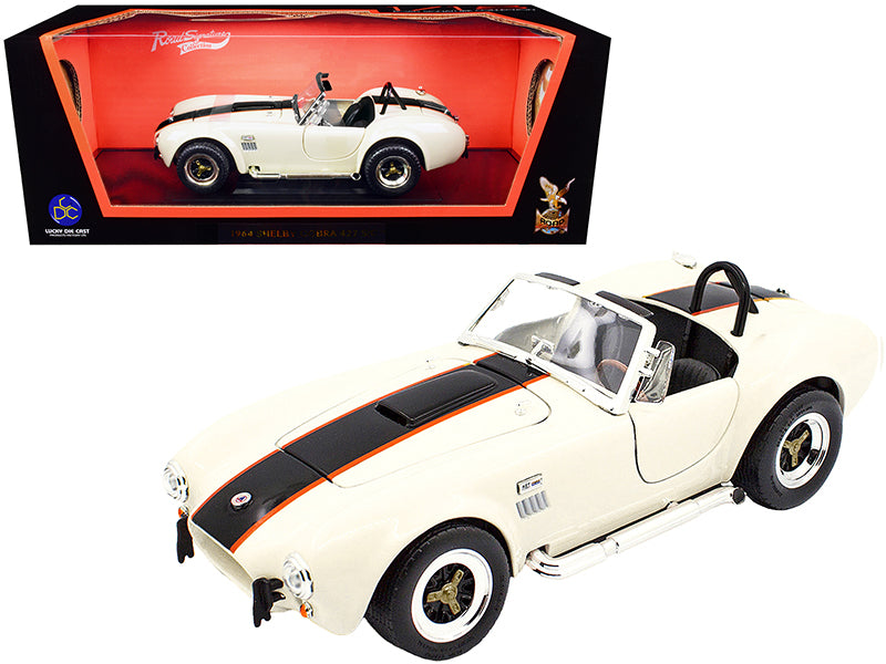 1964 Shelby Cobra 427 S/C Roadster Cream with Black Orange Stripes 1/18 Diecast