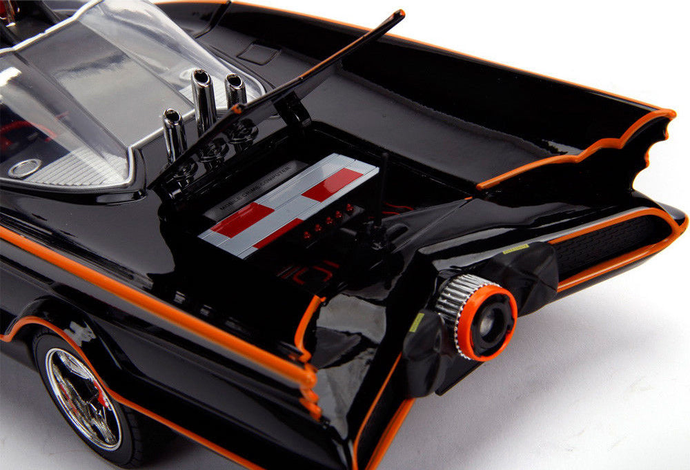 Classic TV Series Batmobile with Working Lights, and Diecast Batman and Robin Figures "80 Years of Batman" 1/18 Diecast Model Car by Jada