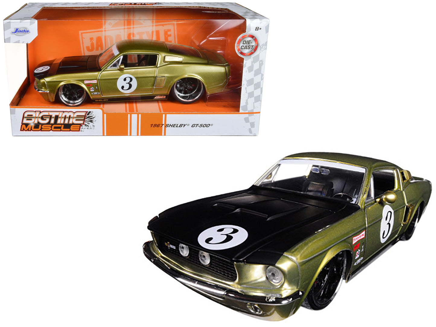 1967 Ford Shelby GT-500 #3 Gold with Matt Black Hood "Big Time Muscle" 1/24 Diecast Model Car by Jada <h2>1967 Jada</h2> <p>High-quality perfect for collectors and enthusiasts. Features detailed inter
