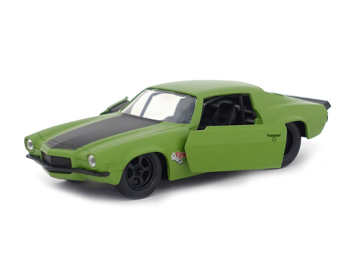 Dom's 1973 Chevrolet Camaro "F-Bomb" Matt Green with Black Hood Stripe "Fast & Furious" Movie 1/32 Diecast Model Car by Jada