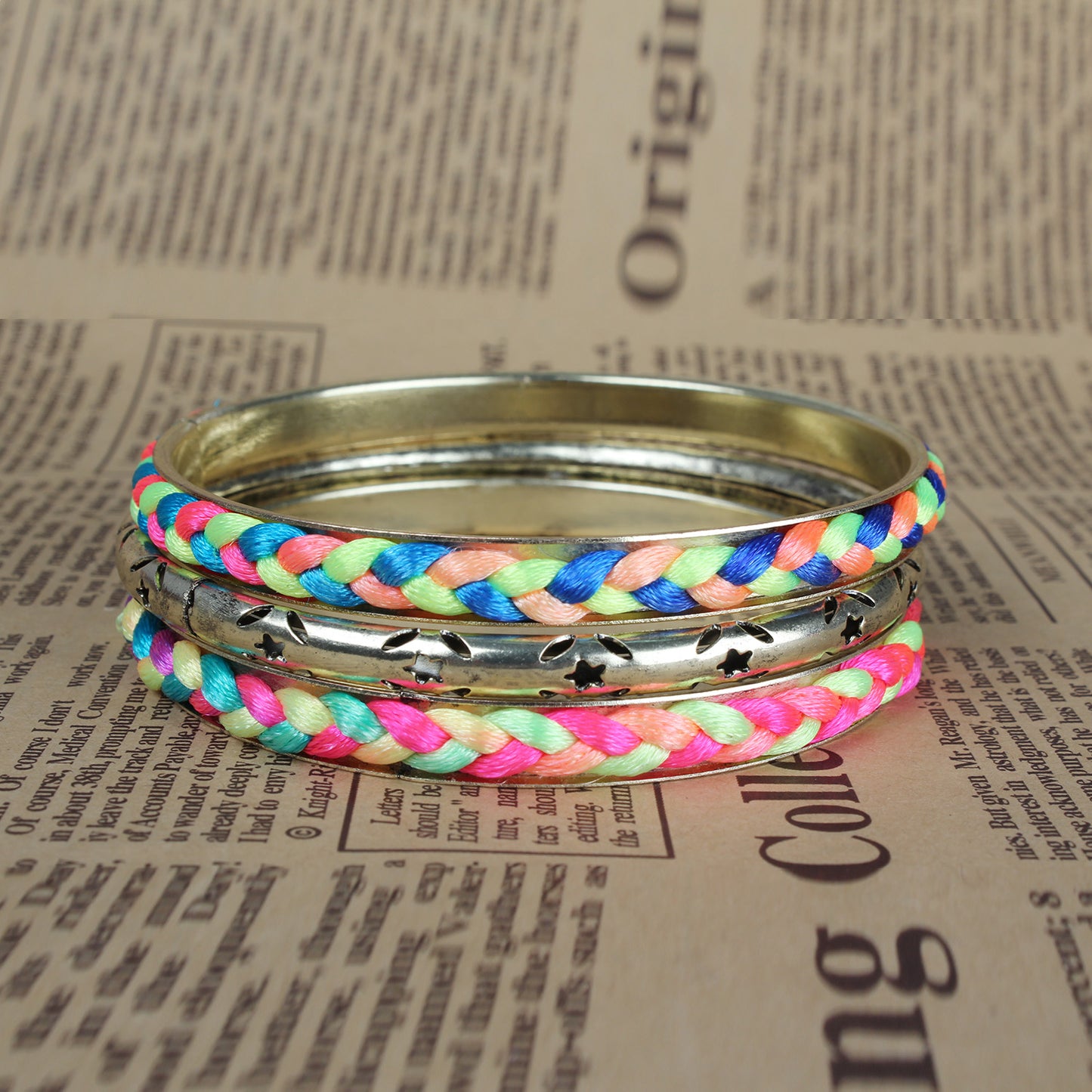 4-Piece Colorful Woven Burnished Gold Bracelet Set