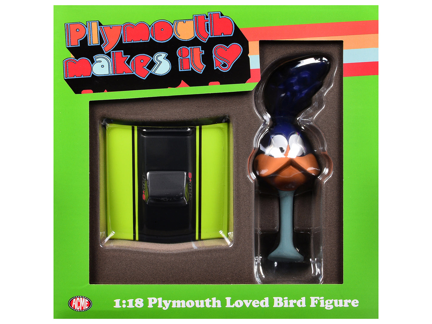 Plymouth Loved Bird Figure with Limelight Green Hood Stand 1/18 Model by ACME