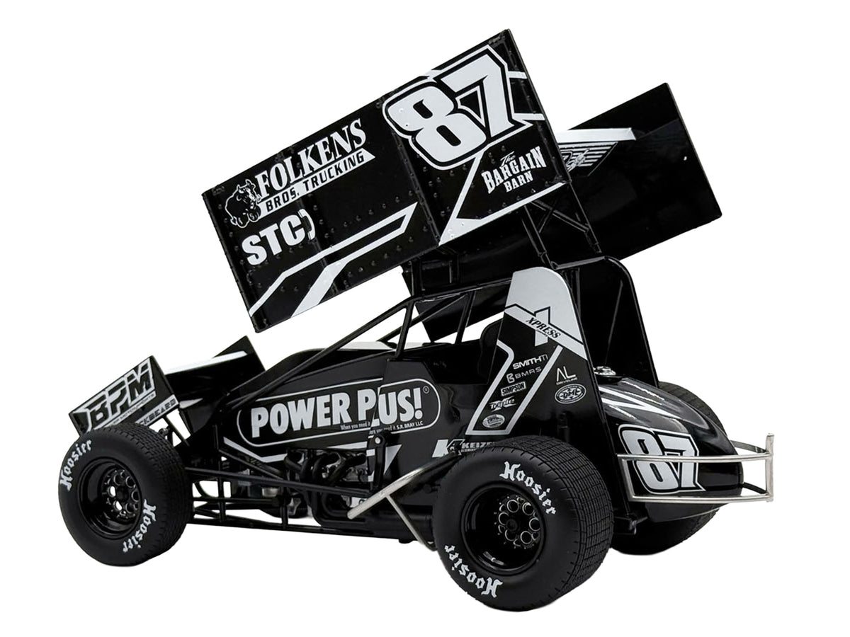 Winged Sprint Car #87 Aaron Reutzel "Power Plus" Black (2026) 1/18 Diecast Model Car by ACME