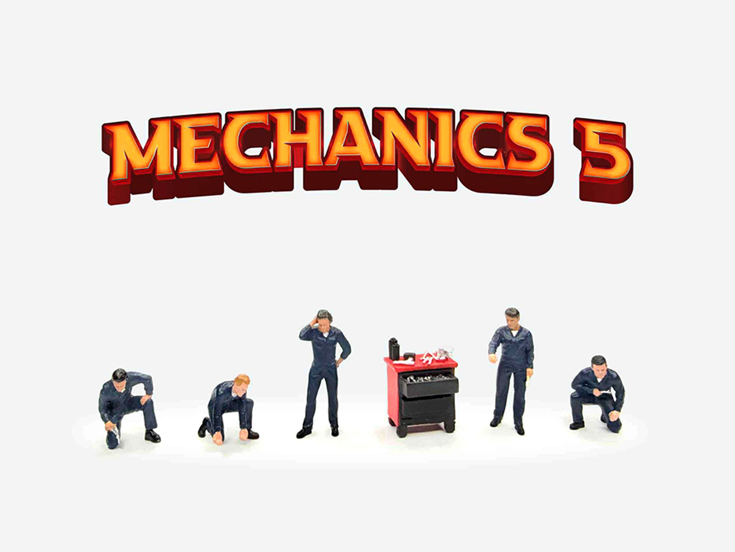 "Mechanics #5" 6 piece Diecast Figure Set (5 Figures 1 Tool Cabinet) Limited Edition for 1/64 Scale Models by American Diorama <h2>"Mechanics Diorama</h2> <p>High-quality model car perfect collectors