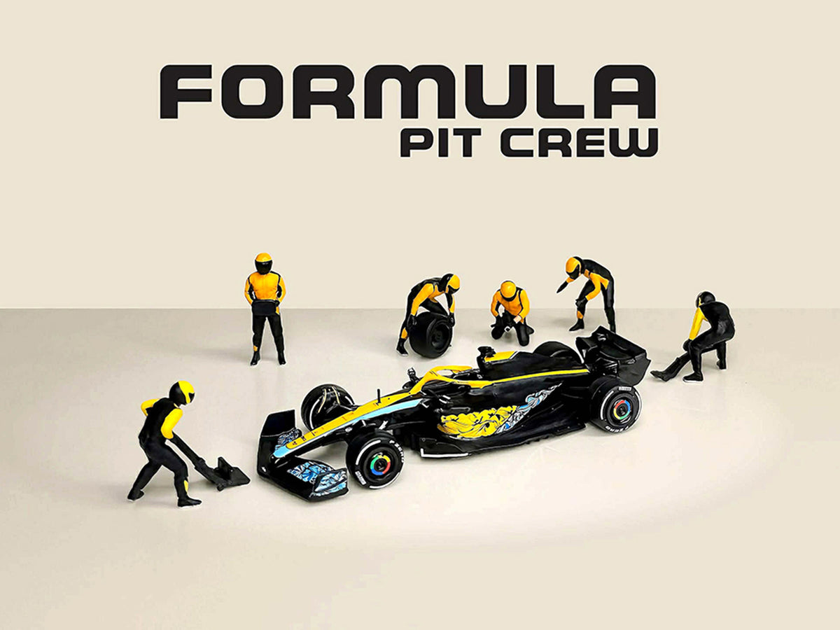 "Formula Pit Crew – Team Orange" 6 piece Diecast Figure Set (6 Figures) Limited Edition for 1/64 Scale Models by American Diorama