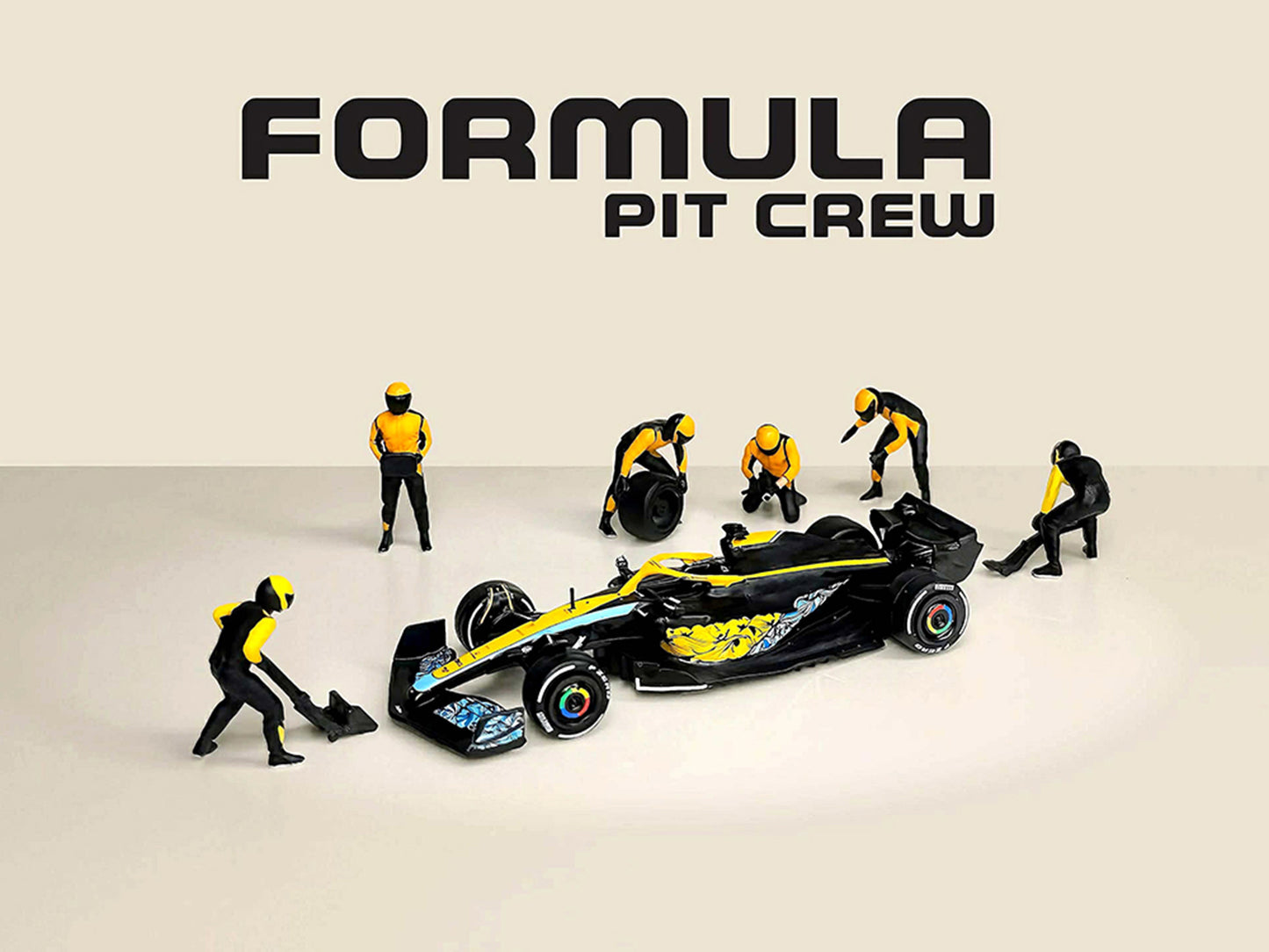 "Formula Pit Crew – Team Orange" 6 piece T&y Diecast Figure Set (6 Figures) Limited Edition for 1/64 Scale Models by American Diorama
