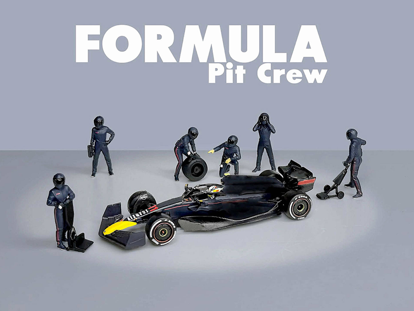 "Formula Pit Crew – Team Blue" 6 piece T&y Diecast Figure Set (6 Figures) Limited Edition for 1/64 Scale Models by American Diorama