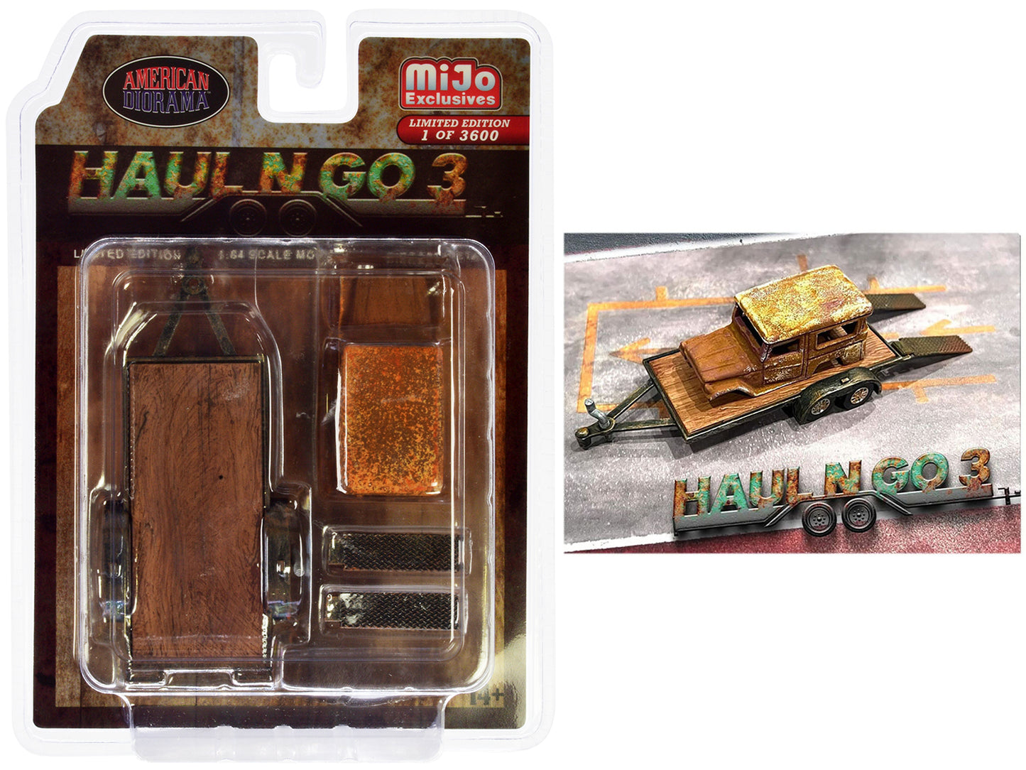 "Haul N Go 3" 4 piece Diecast Model Set (1 Flatbed Trailer 1 Abandoned Car 2 Ramps) Limited Edition to 3600 pieces Worldwide for 1/64 scale models by American Diorama <h2>"Haul Diorama</h2> <p>High-qu