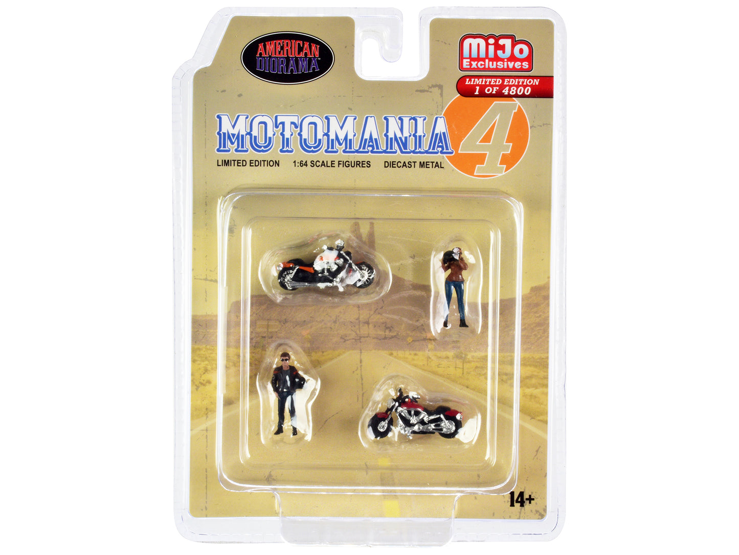 "Motomania 4" 4 piece Diecast Set (2 Figures and 2 Motorcycles) Limited Edition to 4800 pieces Worldwide 1/64 Scale Models by American Diorama <h2>"Motomania Diorama</h2> <p>High-quality model car per