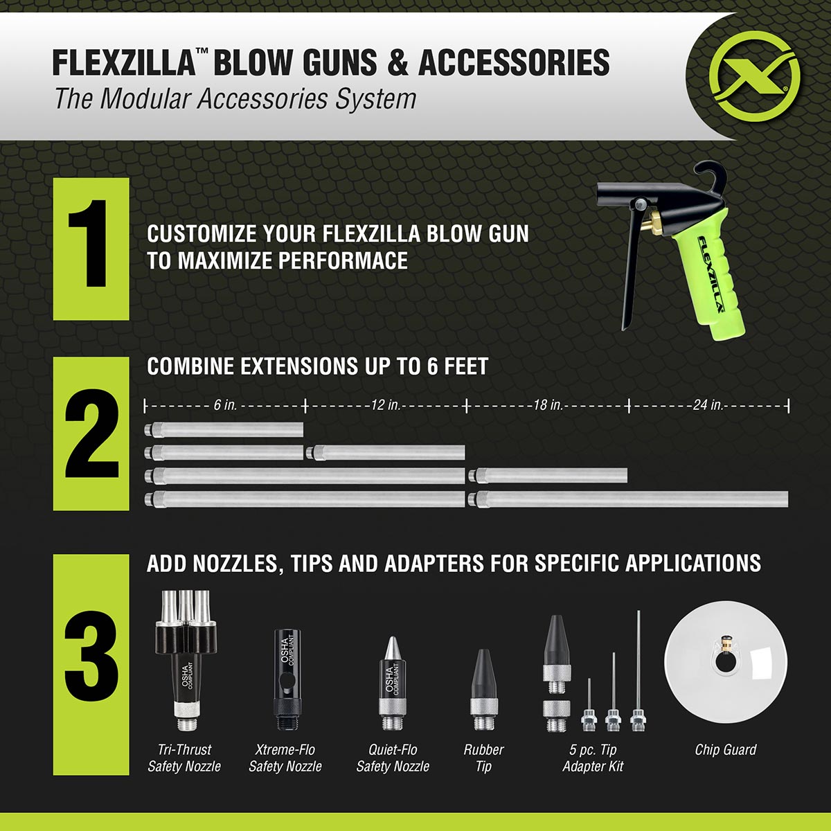 Flexzilla X1™ Blow Gun Kit ZillaGreen (10-Piece)