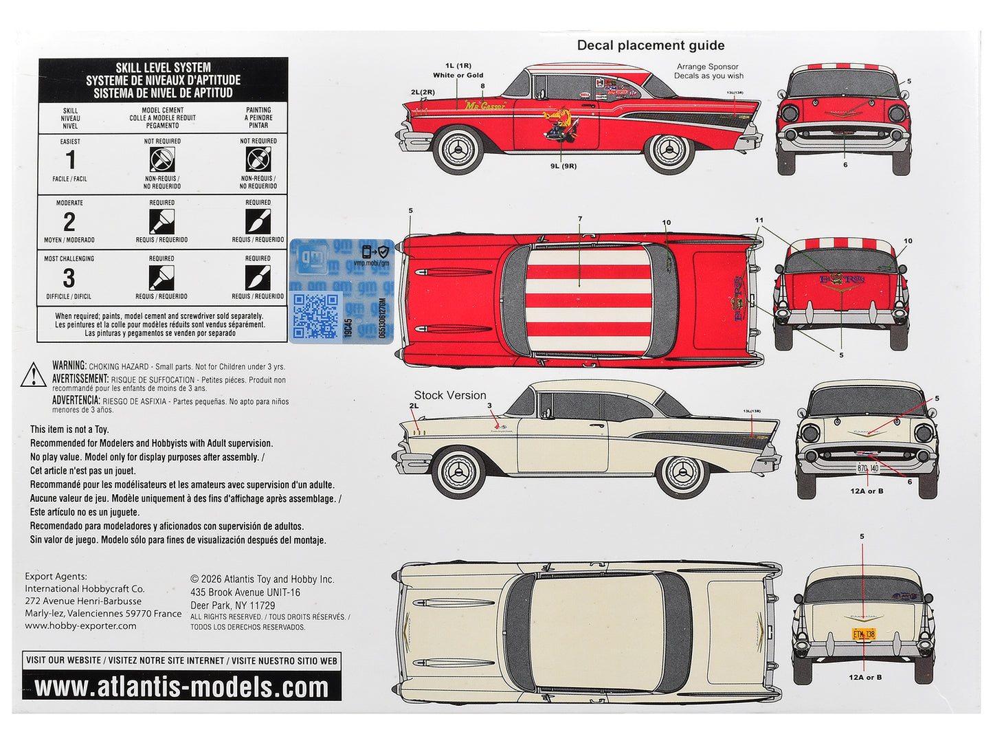 Skill 3 Model Kit 1957 Chevrolet Bel Air Hardtop 1/25 Scale Model by Atlantis T&y