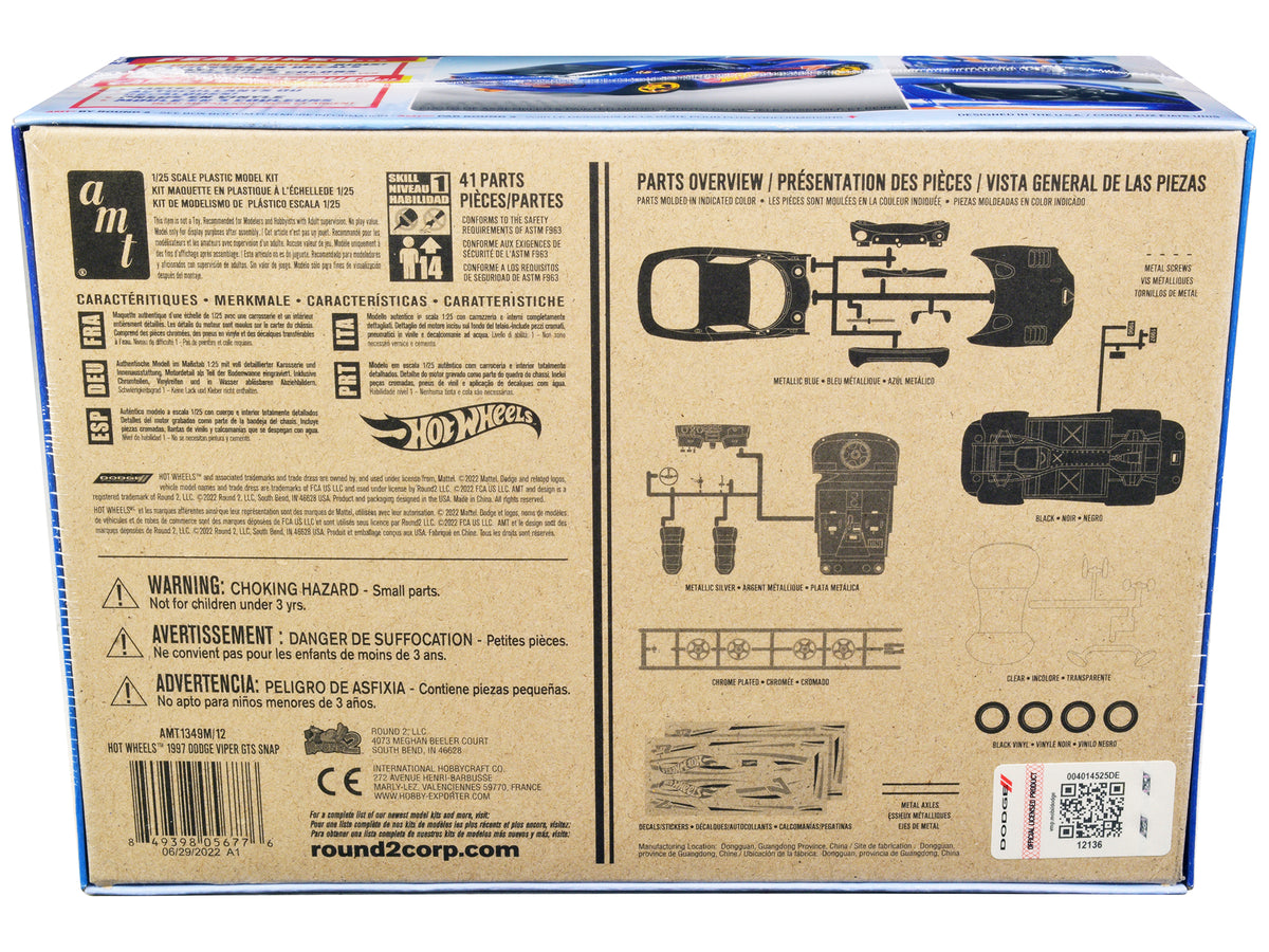 Skill 1 Snap Model Kit 1997 Dodge Viper GTS "Hot Wheels" 1/25 Scale Model - AMT