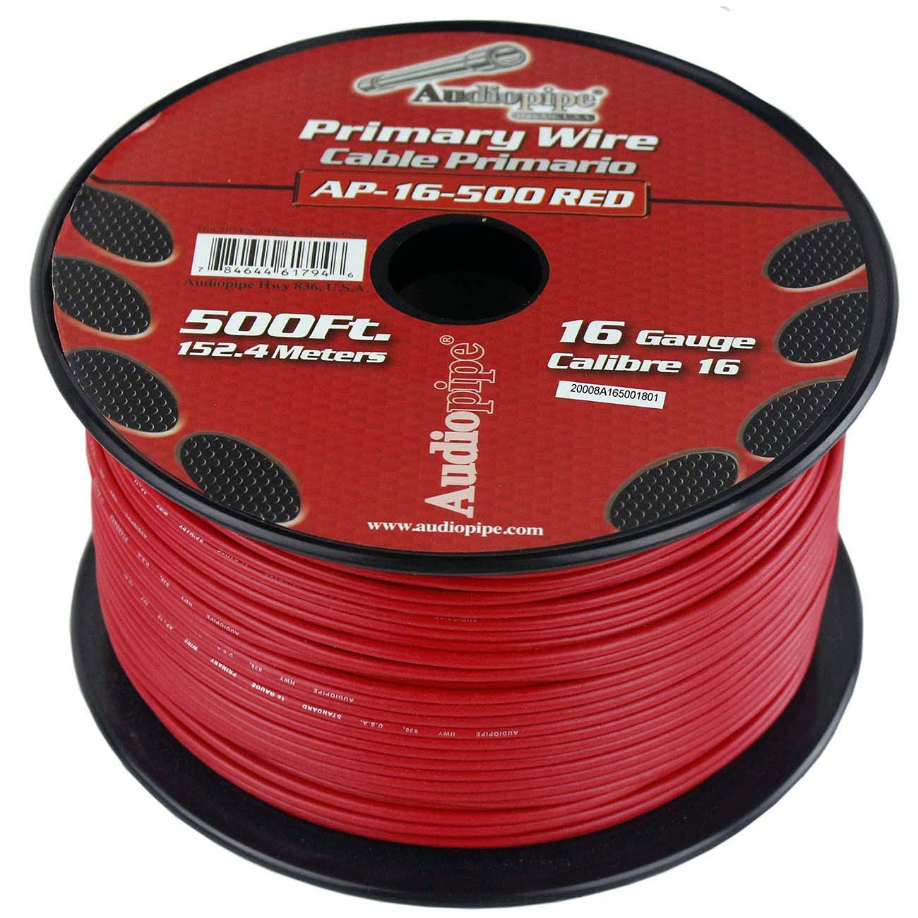 Audiopipe Primary Wire 16-Gauge 500 Foot Spool - Red