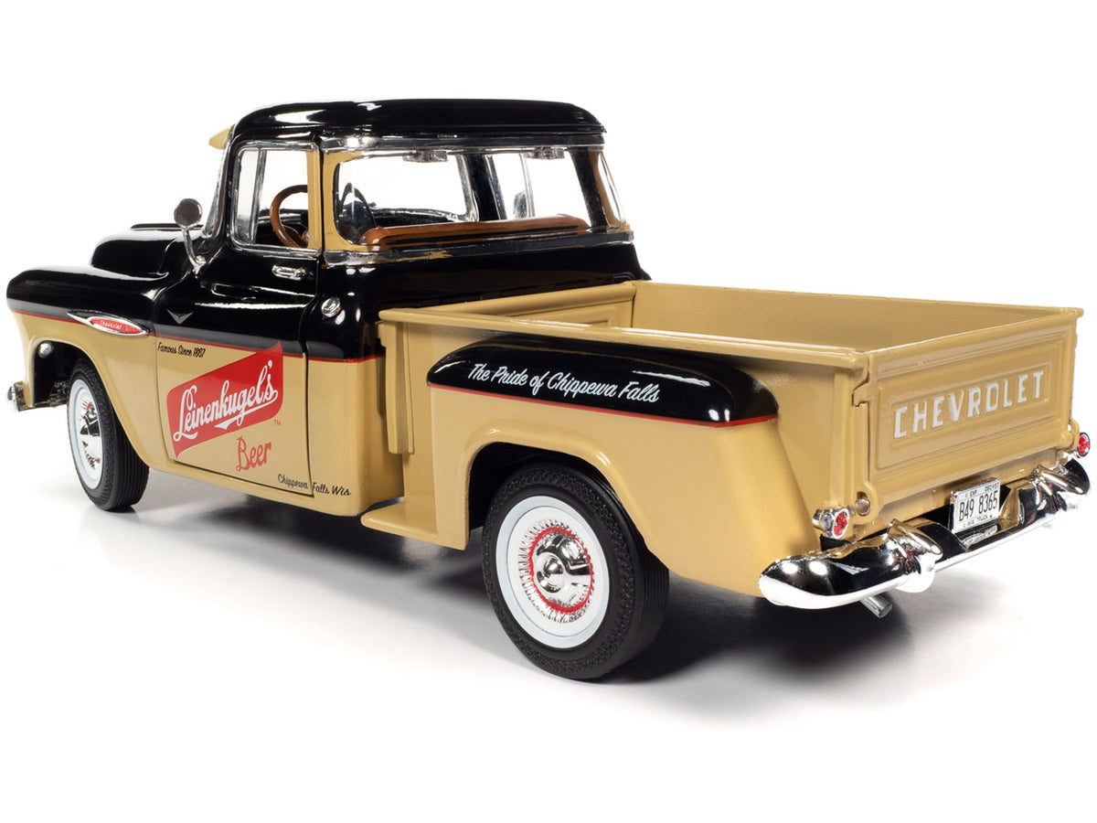 1957 Chevrolet 3100 Stepside Pickup Truck Black and Tan Graphics 1/18 Diecast