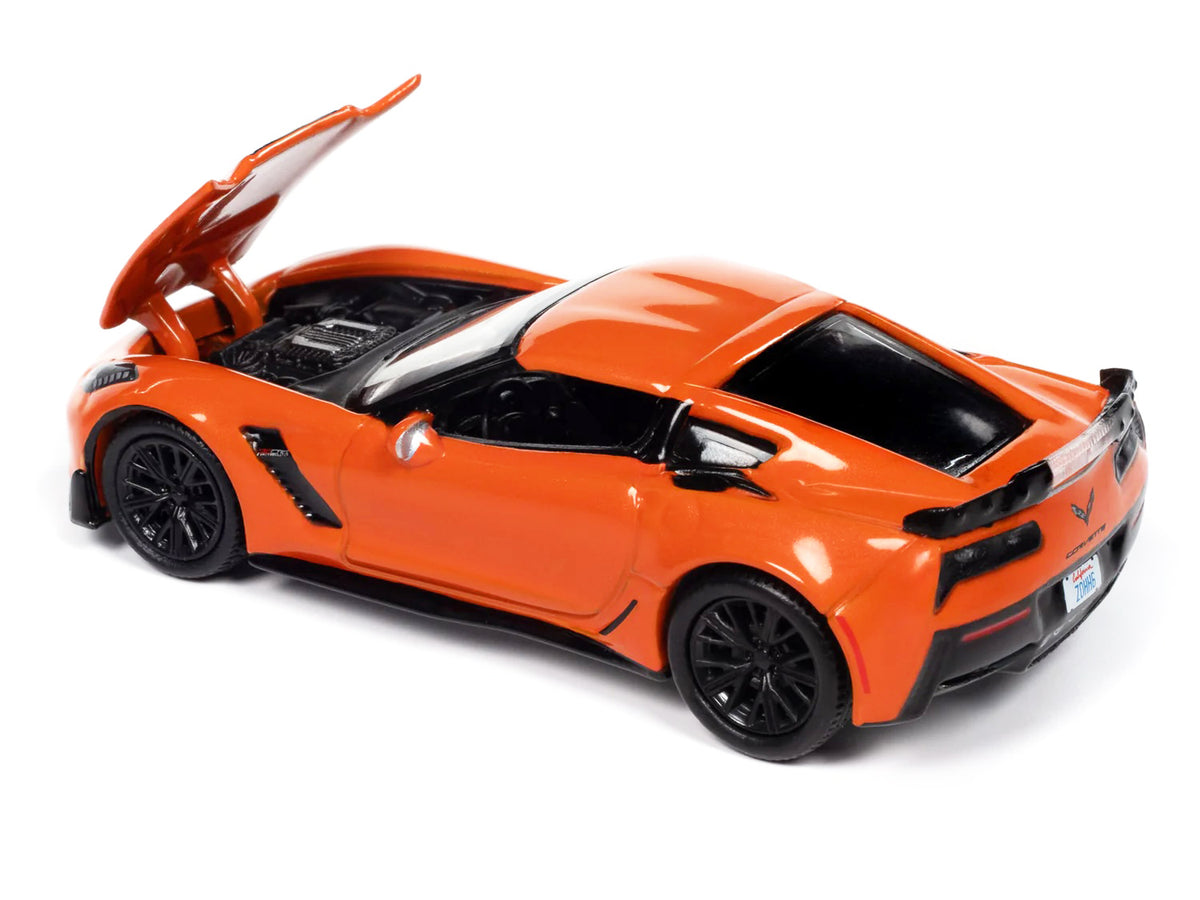 2019 Chevrolet Corvette Z06 Sebring Orange Black Hood Sports Cars 1/64 Diecast