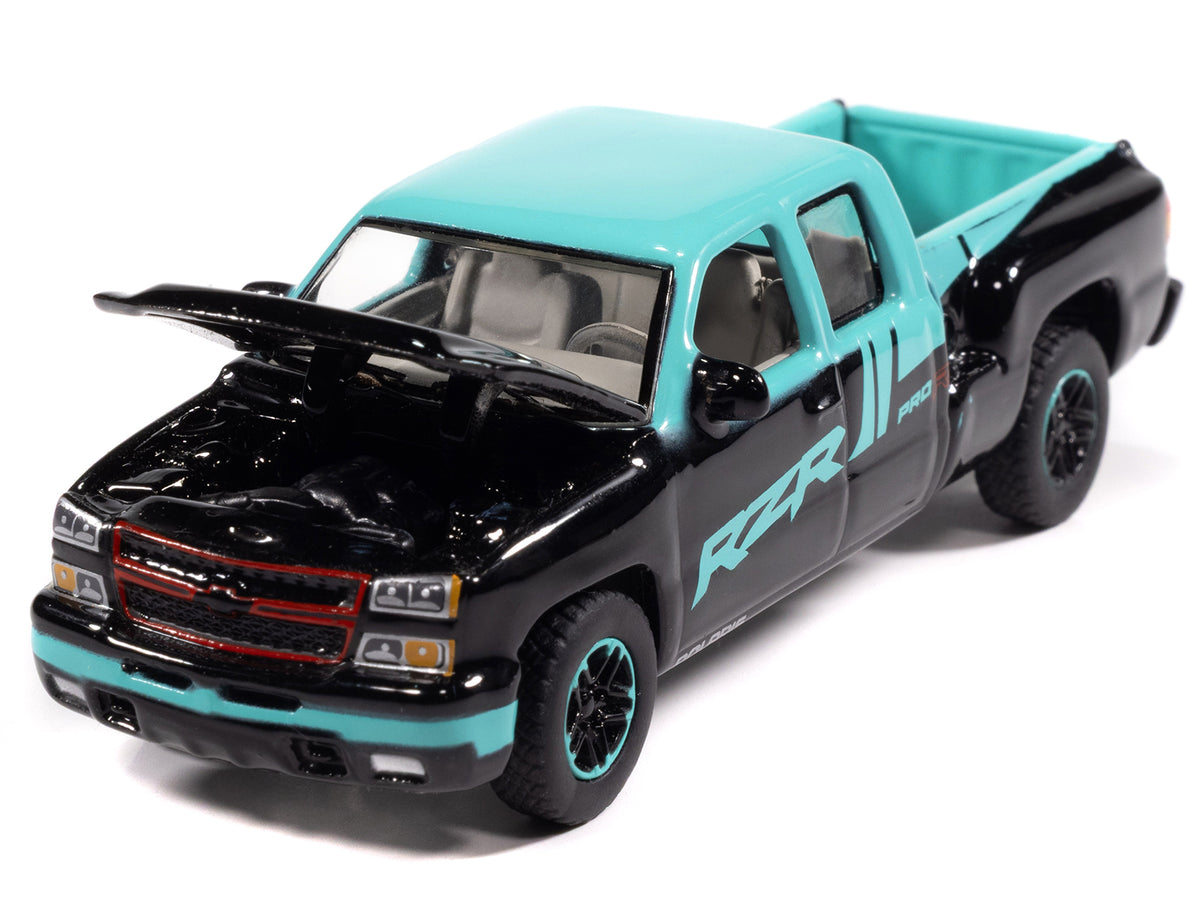 2006 Chevrolet Silverado Pickup Truck Polaris RZR Black & Blue 2025 1/64 Diecast