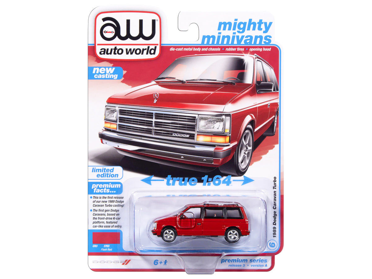 1989 Dodge Caravan Turbo Van Flash Red "Mighty Minivans" Series 1/64 Diecast