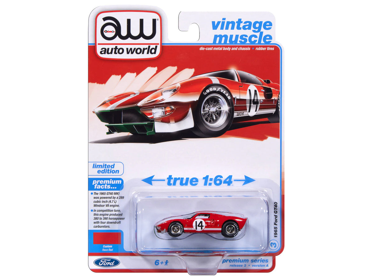1965 Ford GT40 #14 Red with White Stripes "Vintage Muscle" Series 1/64 Diecast