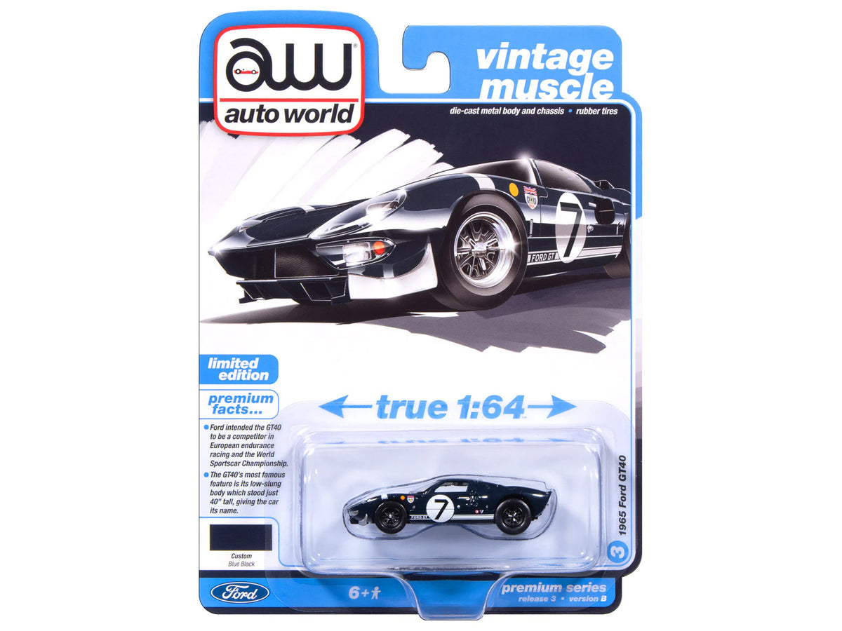 1965 Ford GT40 #7 Blue Black with White Stripes Vintage Muscle 1/64 Diecast