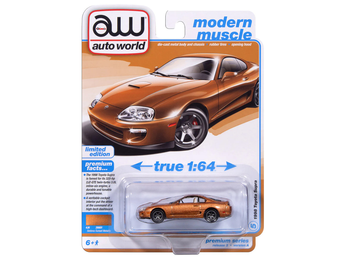 1998 Toyota Supra Sedona Sunset Bronze Metallic "Modern Muscle" Series 1/64 Diecast Model Car by Auto World